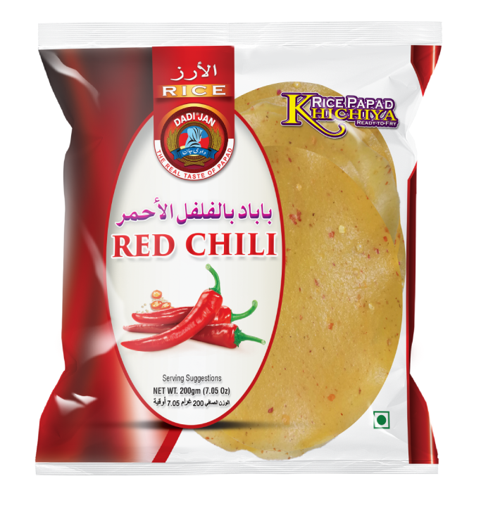 Red-Chili-Khichiya-Rice-Papad-march-2022.webp DADI JAN KHICHIYA RICE PAPAD RED CHILI 200G - Image 1