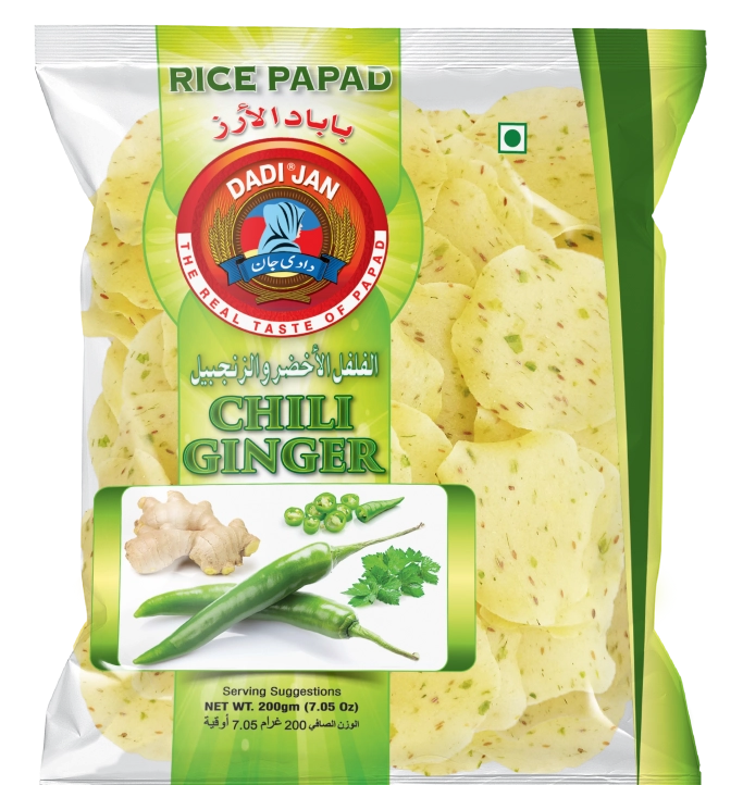 Rice-Papad-Chilli-Ginger-june-2022-front.webp DADI JAN CHILI GINGER RICE PAPAD 200G - Image 1